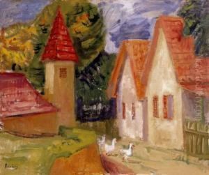 Village Street With Geese by Robert Bereny