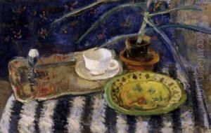 Still Life With A Striped Tablecloth by Robert Bereny