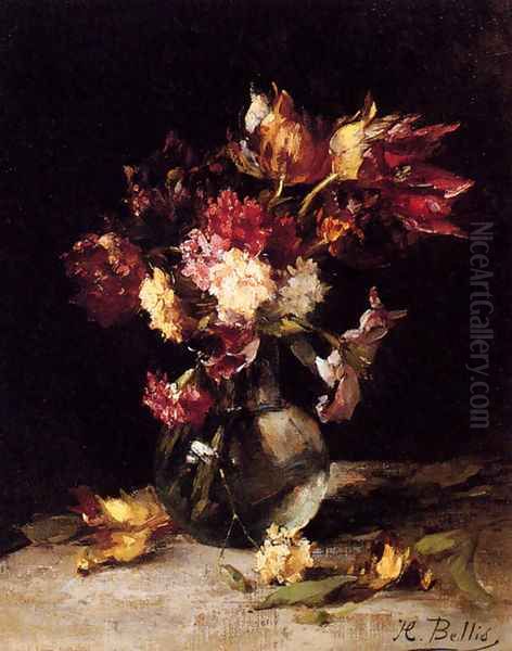 Still Life Of Tulips And Carnations In A Vase by Hubert Bellis