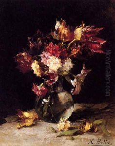 Still Life Of Tulips And Carnations In A Vase by Hubert Bellis