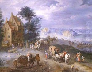 Landscape with peasants, carts and a ferry