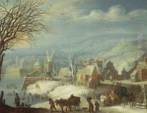 Winter landscape with numerous figures