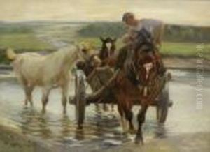 Bauer Mit Pferden Beim Durchqueren
Einer Furt. by Max Bergmann