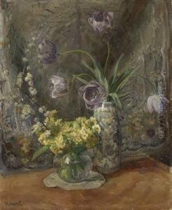 Stillleben Mit Tulpen,
Schlusselblumen Und Bluhenden Zweigen. by Max Bergmann