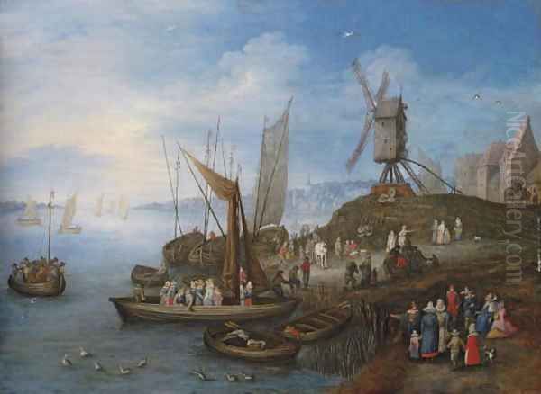 Sailing boats and a windmill at a port - view 1