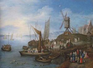 Sailing boats and a windmill at a port