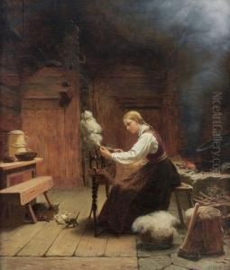 Interior, Kvinne Ved Rokk 1868