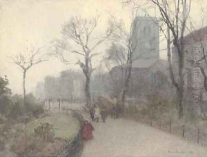 A misty morning, Chelsea Old Church by Rose Barton