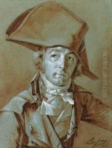 Portrait Of A Gentleman, Half Length, Wearing A Hat And A Stock by Antoine Berjon