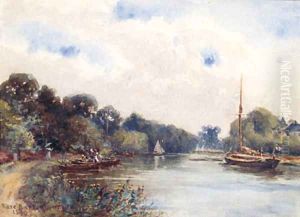 Figures in a Punt on the Thames by Rose Barton