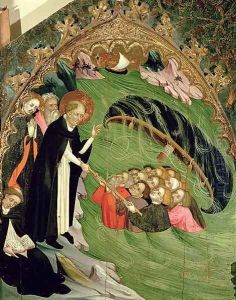 St. Dominic Rescuing Shipwrecked Fishermen from Drowning, detail from the Altarpiece of St. Claire 1415 by Lluis Borrassa