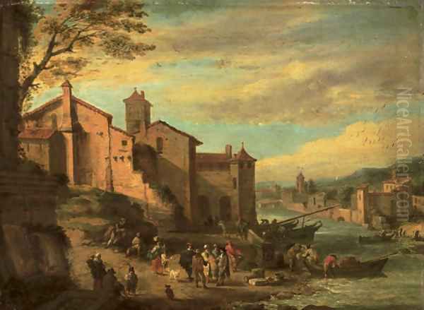 The Port of the Ripa Grande, Rome with merchants conversing - view 1