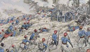 Algerian riflemen of the French army attacking German guns during the Battle of the Marne in 1918