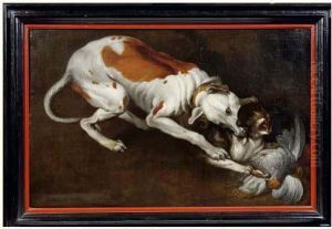 Chien Et Chat Se Disputant Un Trophee De Chasse by Nicasius Bernaerts
