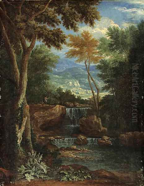 An Italianate wooded Landscape with Figures by a Waterfall - view 1