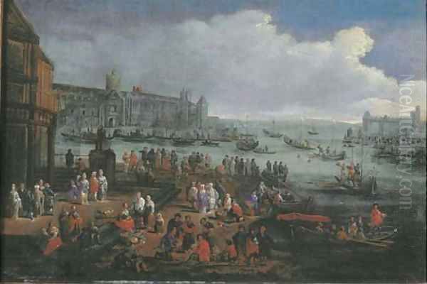 An Italianate harbour with elegant figures - view 1