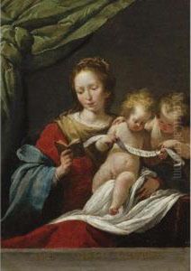 The Madonna Reading, With The Christ Child And Infant Saint Johnthe Baptist by Bernardo Strozzi