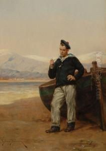 A Sailor Leaning Against A Beached Boat, Smoking A Pipe