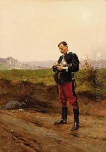 French Cuissier Attending To His Helmet