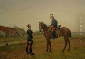 Cavalry Officer Receiving A Dispatch by Etienne Prosper Berne-Bellecour