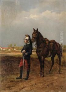 A Soldier With His Horse by Etienne Prosper Berne-Bellecour