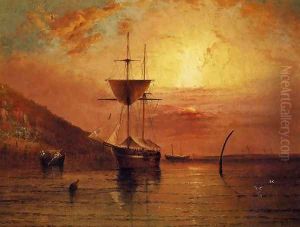 Ships in Calm Water at Sunset
