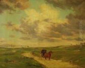 Chariot Attele Dans Un Paysage Vallonne by Georges, Geo Bernier