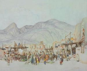 Fiesta Day In Taos Pueblo by Oscar Edmund Berninghaus