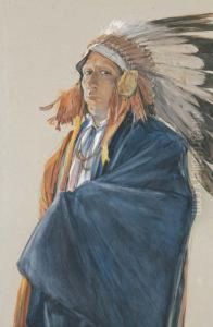 Indian In War Bonnet by Oscar Edmund Berninghaus
