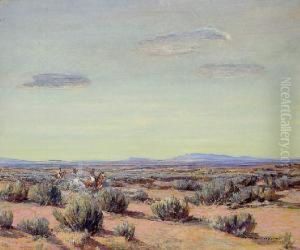 Indians Hunting Rabbits In Sage Brush