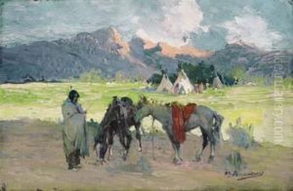Tending Horses At The Encampment - view 1