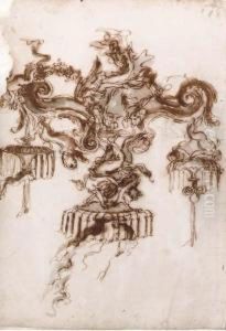 Design For A Candelabra With Angels Supporting Volutes by Gian Lorenzo Bernini