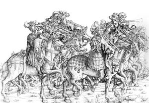 A group of mounted trumpeters