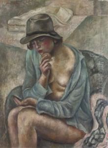 Portrat Einer Jungen Frau Mit Geoffneter Bluse. by Jean Berque