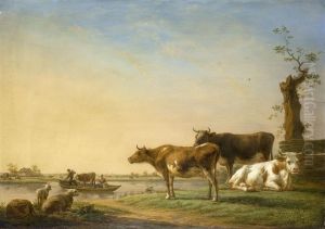 Niederlandische Landschaft Mit Kuhen Und Schafen by Jean Baptiste Berre