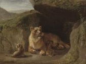 A Lioness With Her Cubs