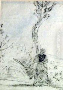 Paesaggio Invernale Con Contadina by Flavio Bertelli