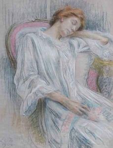 Young wonam asleep in a chair by Marie Louise Catherine Breslau