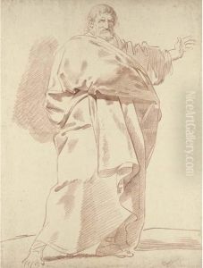 A Bearded Man In A Thick Cloak Gesturing To The Right by Jean Simon Berthelemy