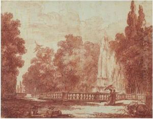 Parc D'une Villa Romaine, Avec Jet D'eau Et Promeneurs Parc D'une Villa Romaine, Avec Jet D'eau Et Promeneurs