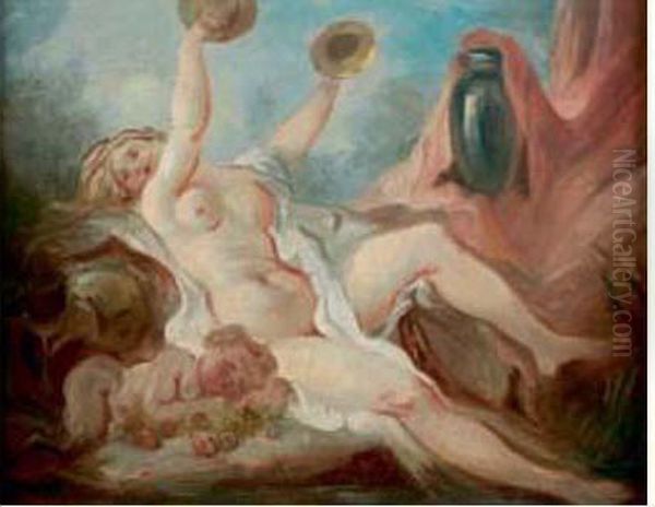 Menade Etendue Jouant Des Cymbales Et Putto Endormi Sur Des Raisins - view 1