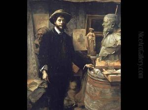 The Sculptor Jean Carries in his Atelier by Marie Louise Catherine Breslau