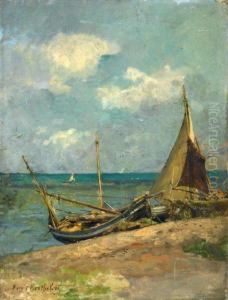 Bateaux De Peche Au Bord De L'eau by Eugene Berthelon