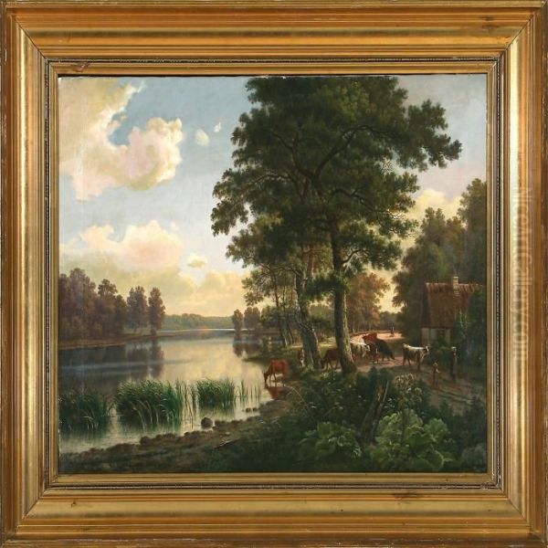 Cows At A Pond - view 1