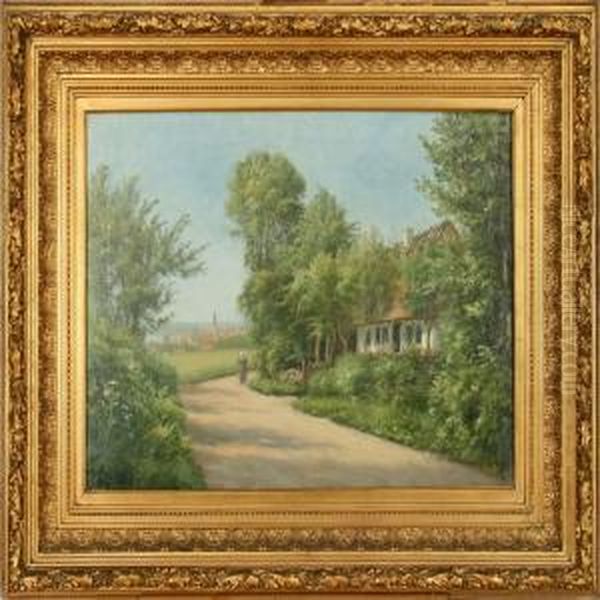 Christian Berthelsen: Scenery From "alleskoven", In The Back Faaborg. Signed Monogram - view 1