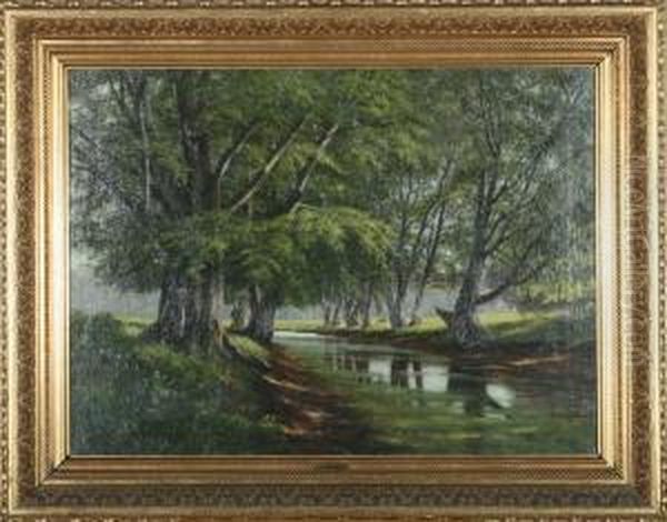 A Forrest With A Stream And Dears In The Background - view 1