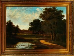 A Danish Forest Scenery With Grazing Cattle And Sheep