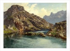 Le Lac De Merlat A La Praz De Belledonne by Charles Alexandre Bertier