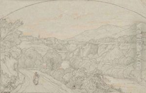 Vue De La Campagne Romaine Pres De Tivoli by Edouard Francois Bertin