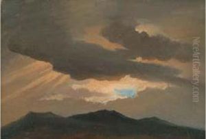 Soleil Couchant Derriere Les Nuages by Edouard Francois Bertin